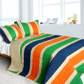 [Season of Fate] 3PC Vermicelli-Quilted Patchwork Quilt Set (Full/Queen Size)