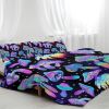 3 pcs Trippy Psychedelic Mushroom Duvet Set, Neon Rainbow Mushroom Bedding Set, Black Light Reactive Hippie Bedspread with Pillow Shams